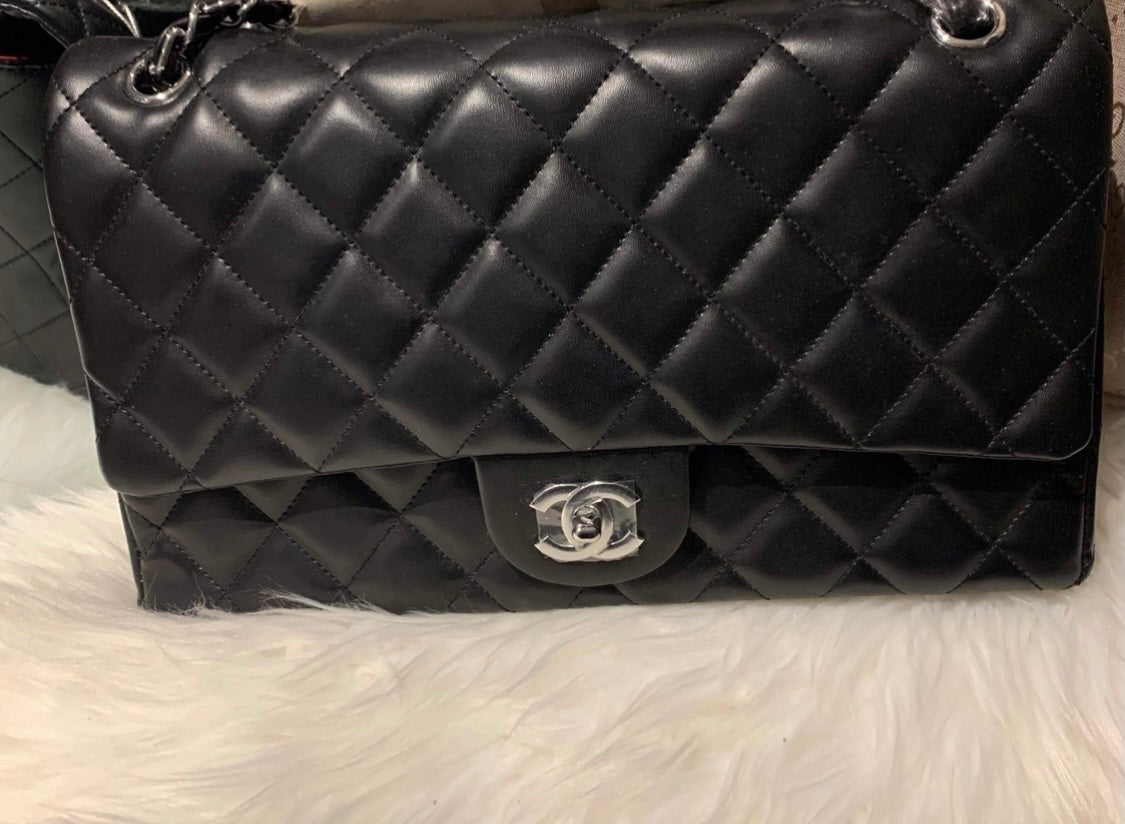 Black Quilted Chain Strap Luxury Flap Bag