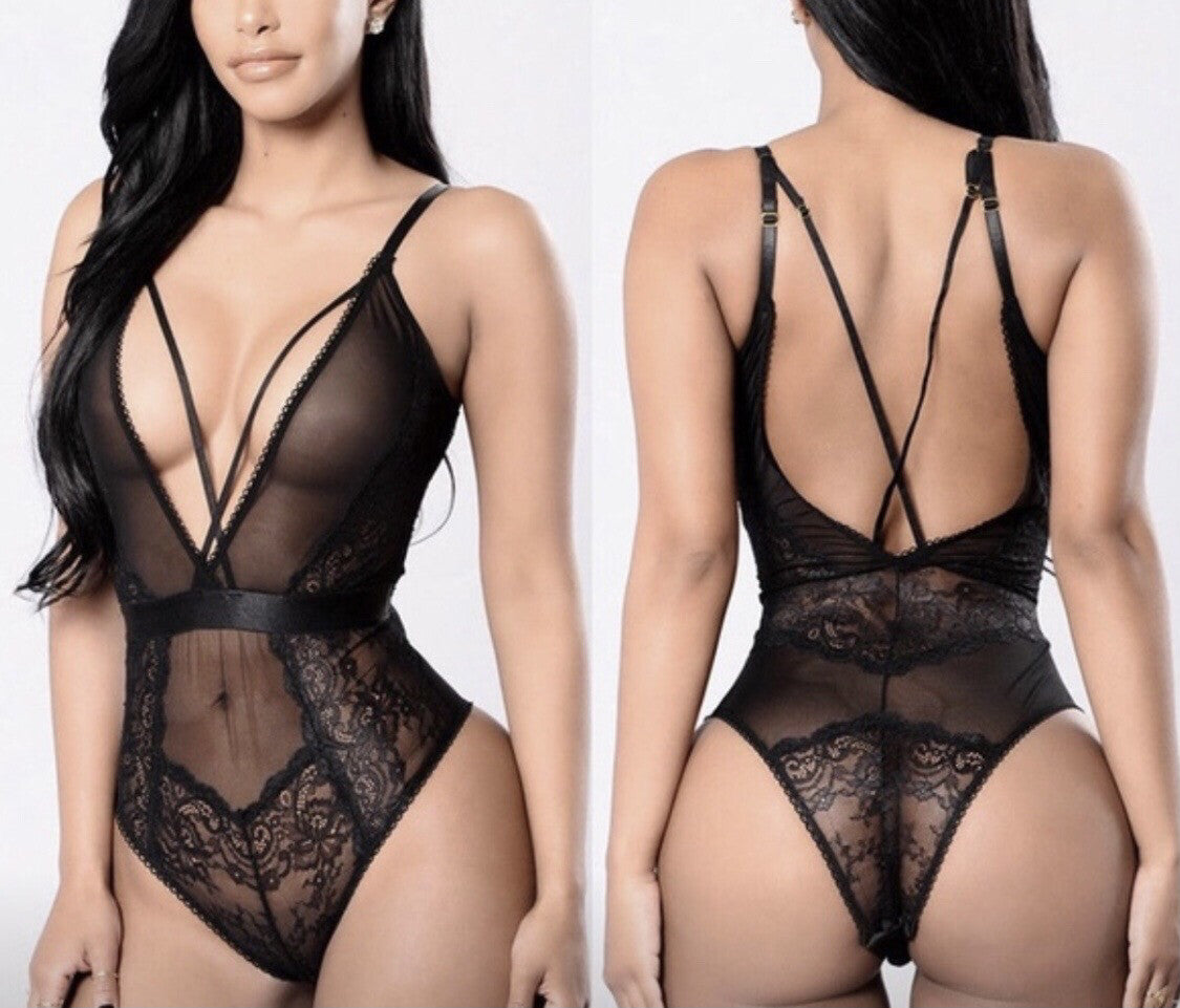 Backless Teddies Hollow Floral Lace One Piece